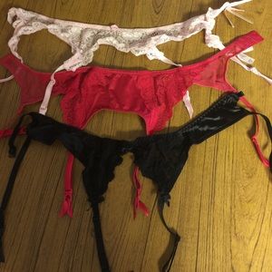 3 Garter belts black pink red Victoria's Secret VS